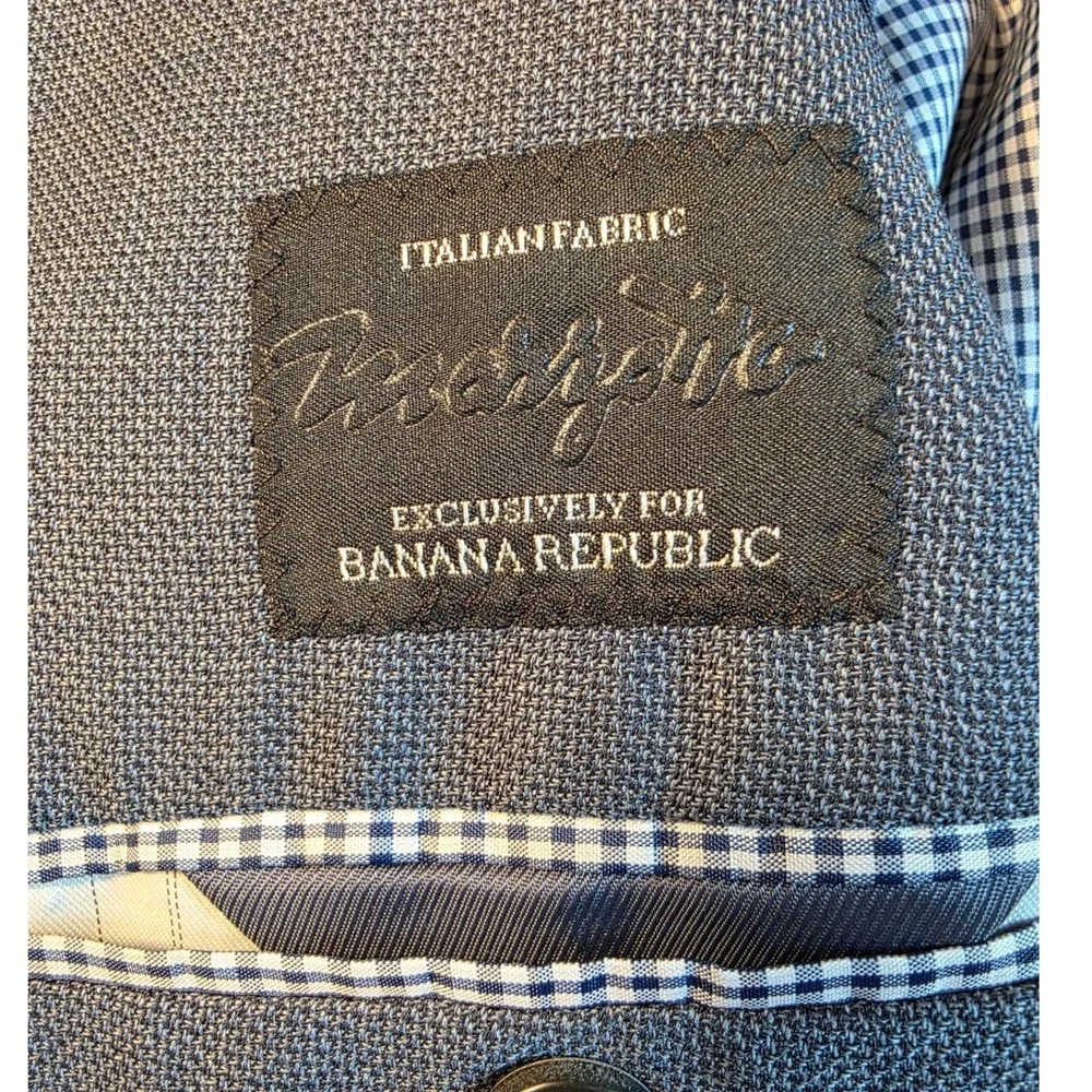 Banana Republic Modern Slim Fit Marzotto Wool Pique Blazer Mens 42R Grayish Blue